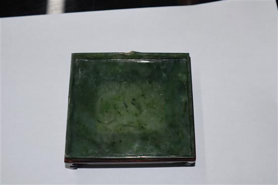 A Chinese spinach jade tray and two other trays (one a.f.)